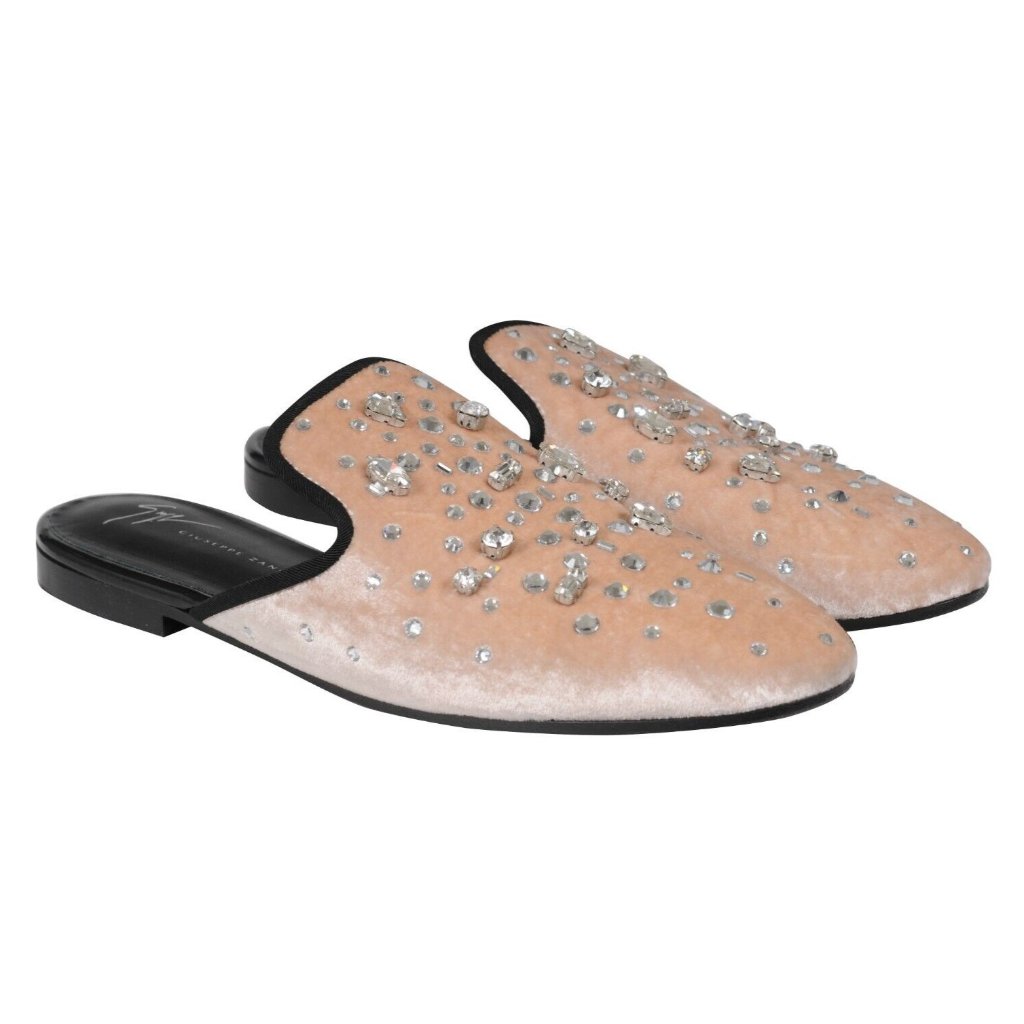 Giuseppe Zanotti Womens Letizia Mules Eu39 Us9 Tan Nude Crystal Embellished Slip